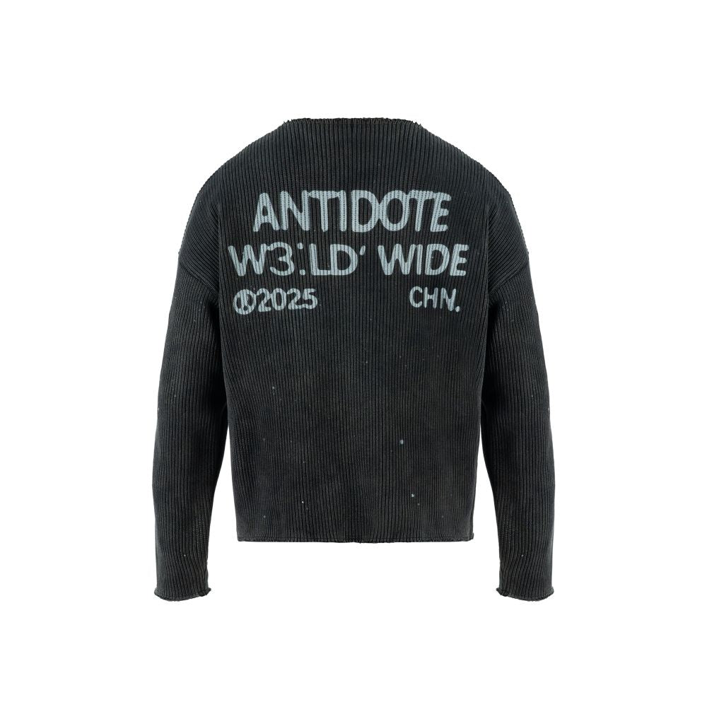 RIPPED INK SPLATTER V NECK WAFFLE KNIT