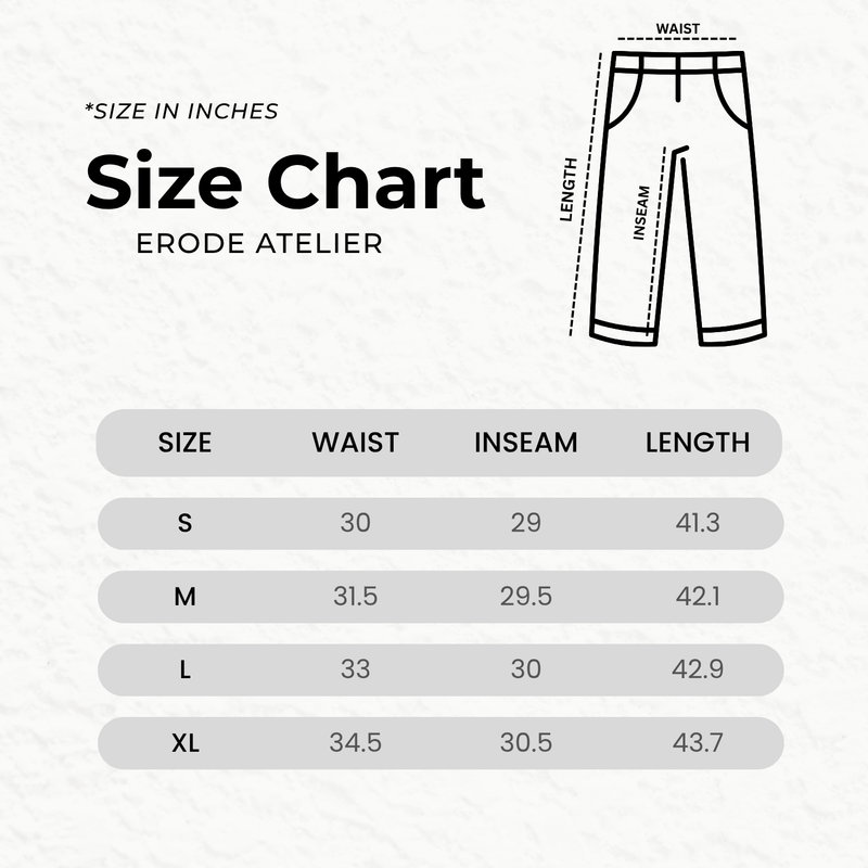Size chart for LOOSE FIT SELVEDGE DENIM JEANS