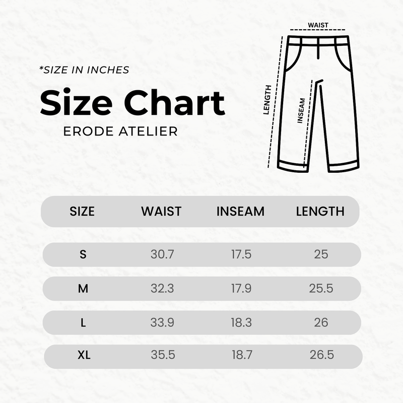 Size chart for DISTRESSED CAMO CARGO JORTS