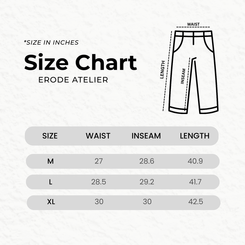 Size chart for DYSTOPIAN CARGO PANTS