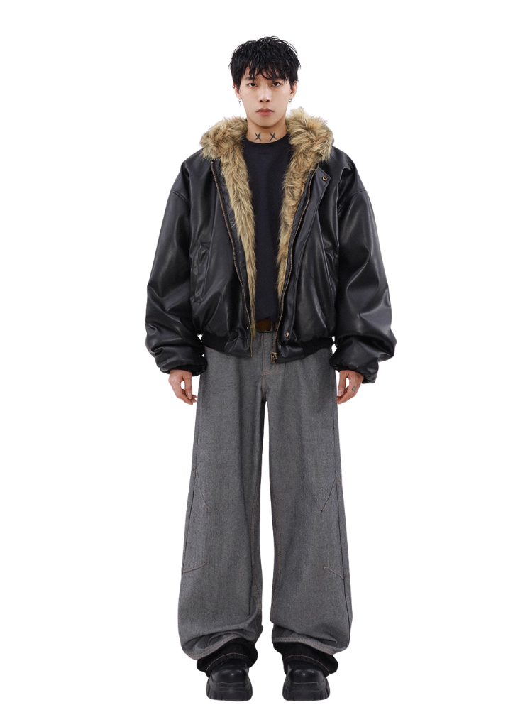 FAUX REVERSIBLE LEATHER FUR JACKET