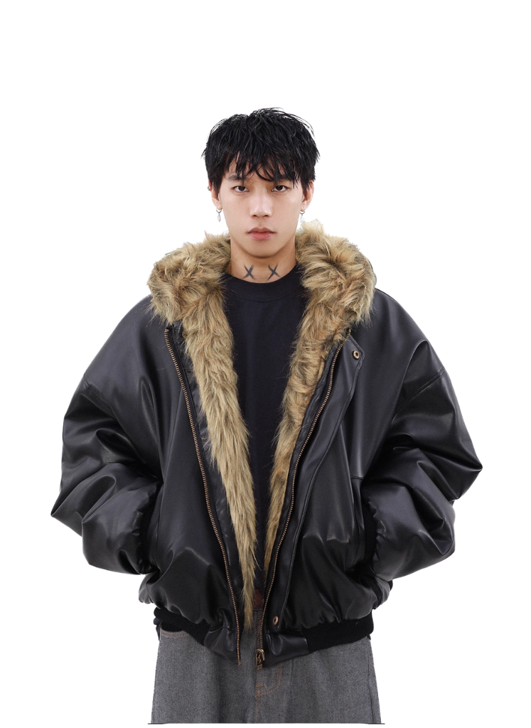 FAUX REVERSIBLE LEATHER FUR JACKET