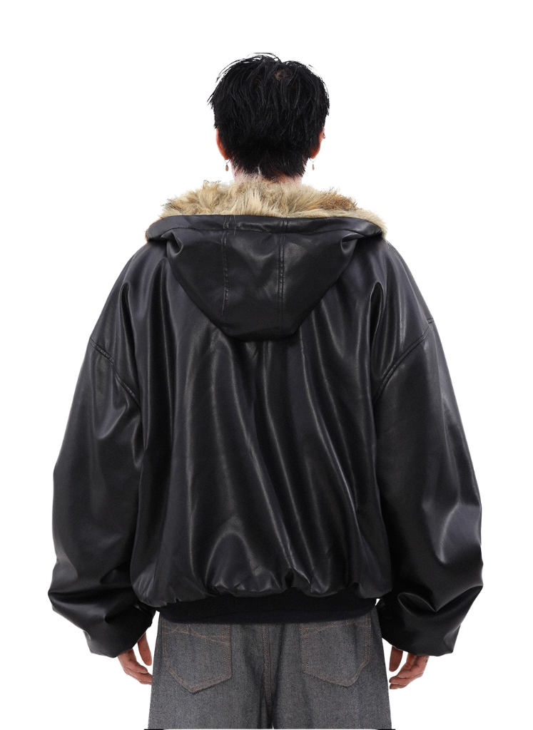 FAUX REVERSIBLE LEATHER FUR JACKET