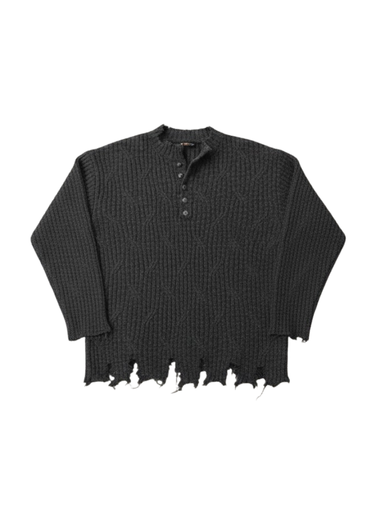 DISTRESSED HENLEY KNIT