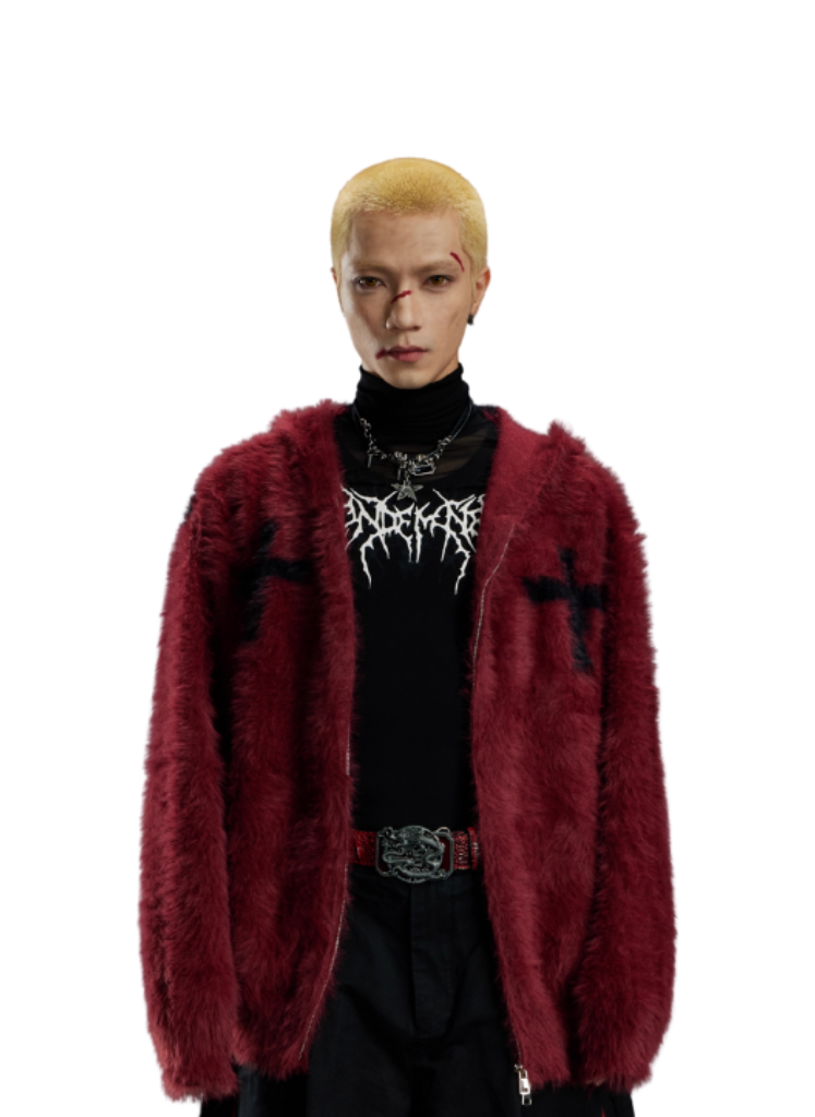 CROSS ZIP UP MOHAIR CARDIGAN