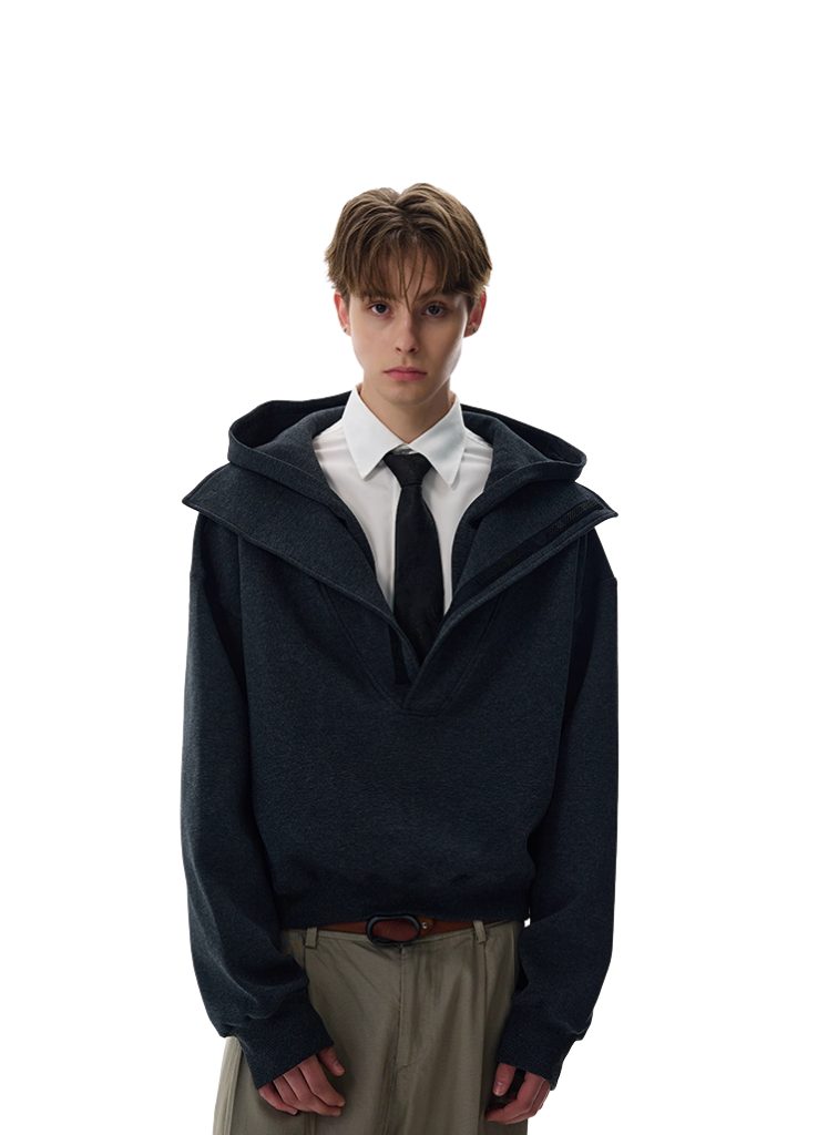 DECONSTRUCTED HALF ZIP HOODIE