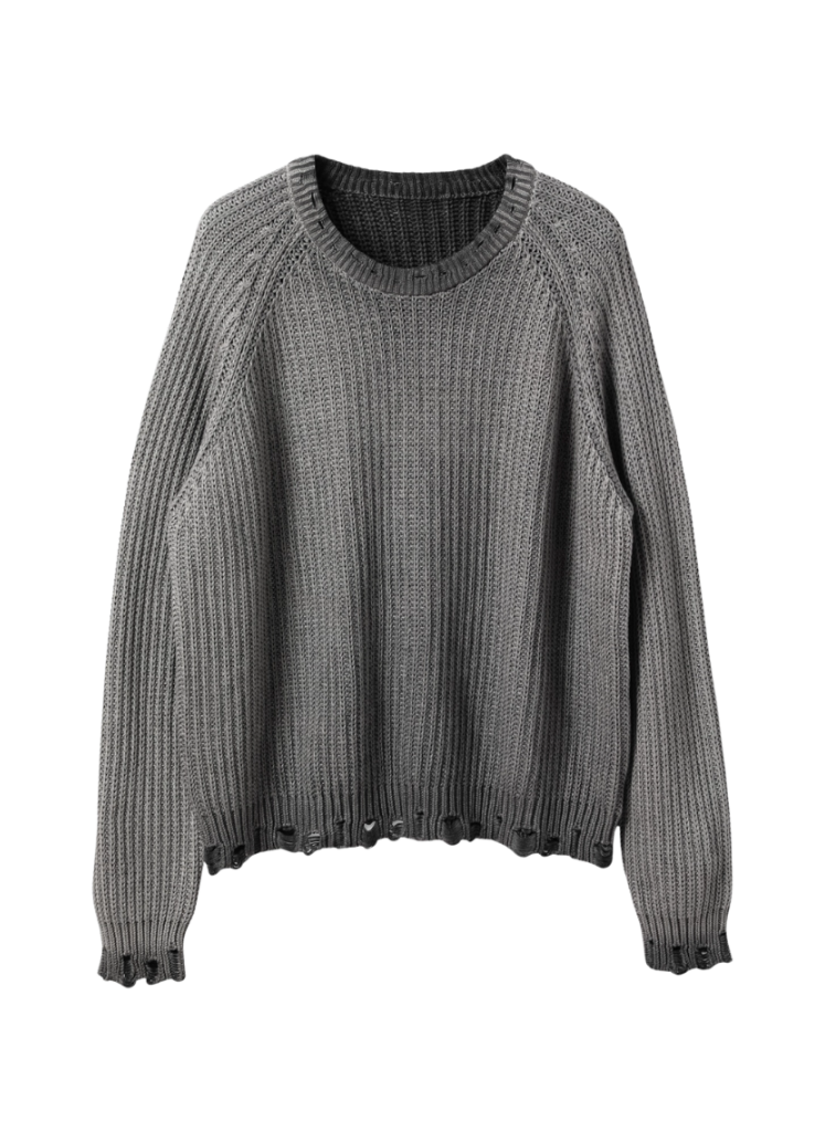 DISTRESSED RAGLAN KNIT SWEATER
