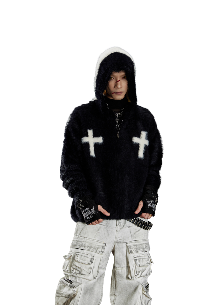 CROSS ZIP UP MOHAIR CARDIGAN