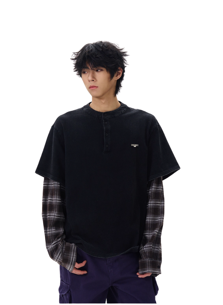 TWO PIECE HENLEY LONG SLEEVE TEE