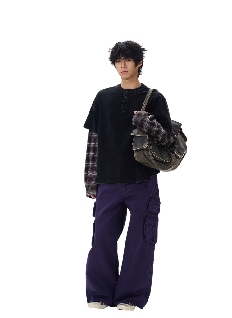 TWO PIECE HENLEY LONG SLEEVE TEE