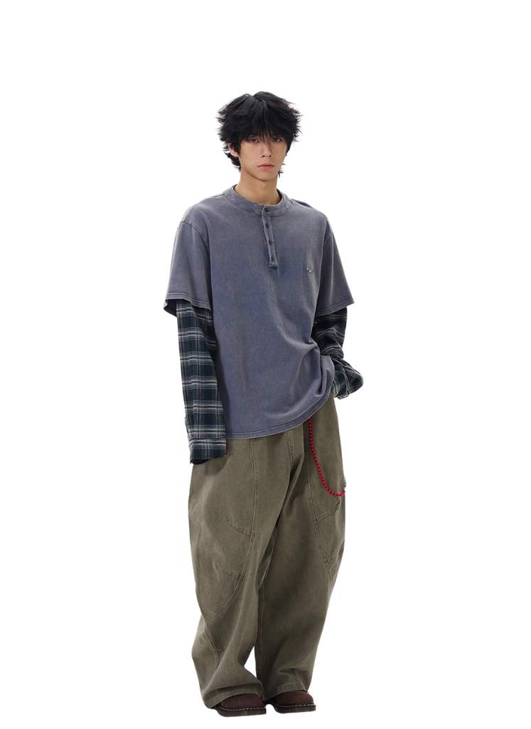 TWO PIECE HENLEY LONG SLEEVE TEE