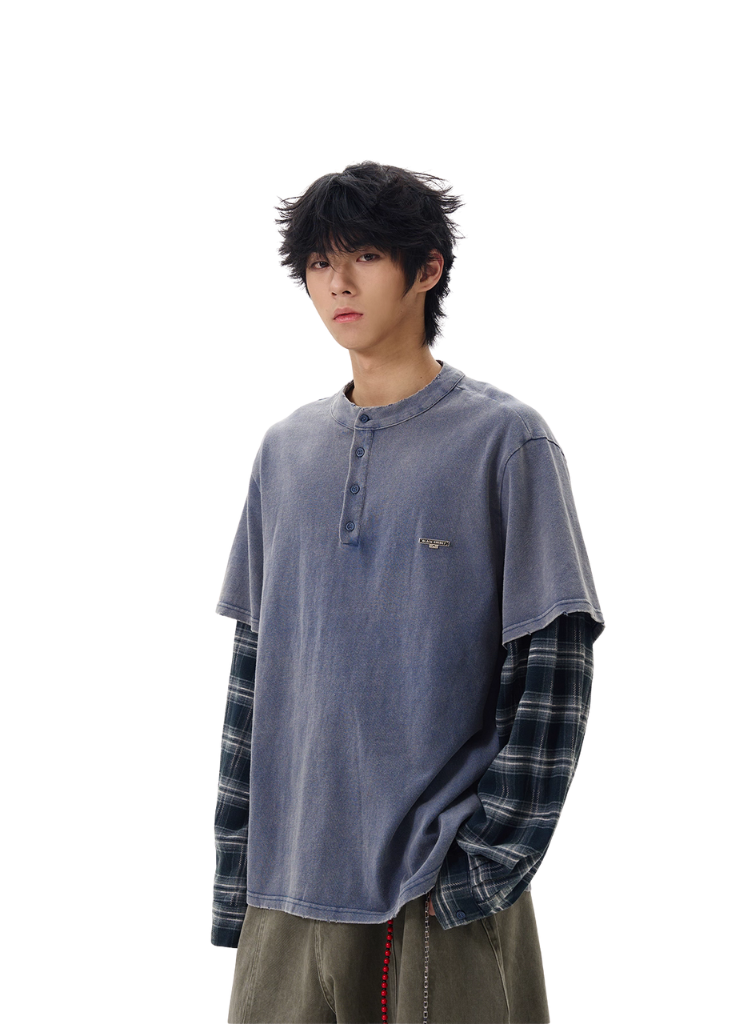 TWO PIECE HENLEY LONG SLEEVE TEE