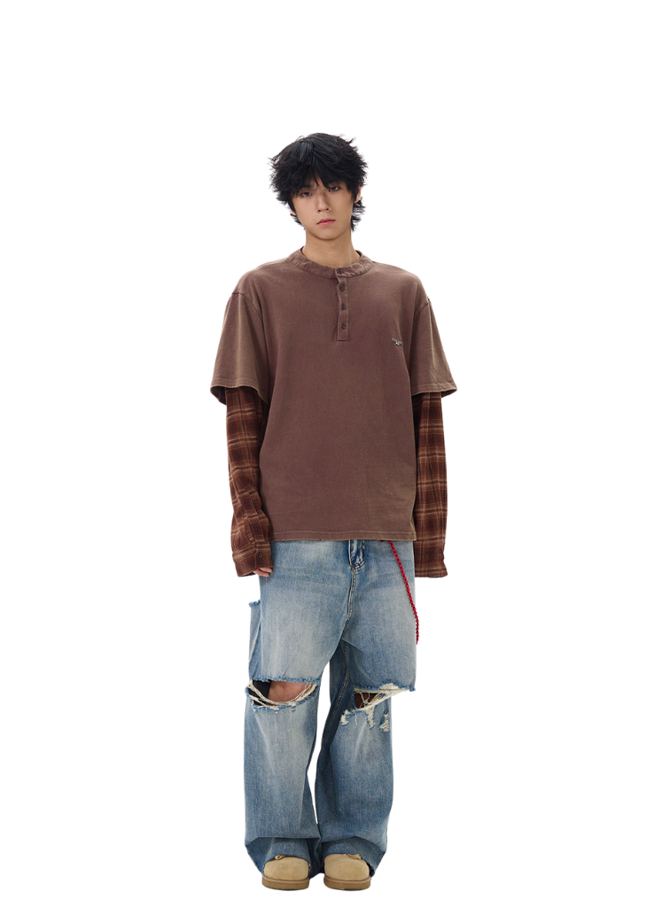 TWO PIECE HENLEY LONG SLEEVE TEE