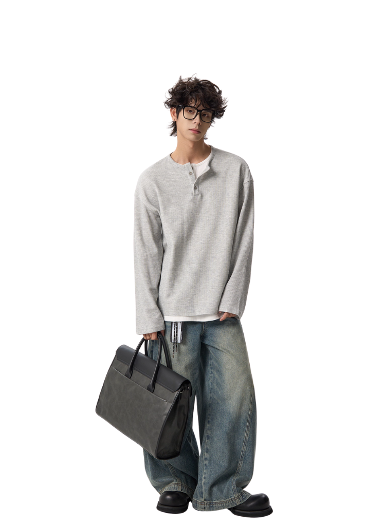 WAFFLE KNIT THERMAL HENLEY