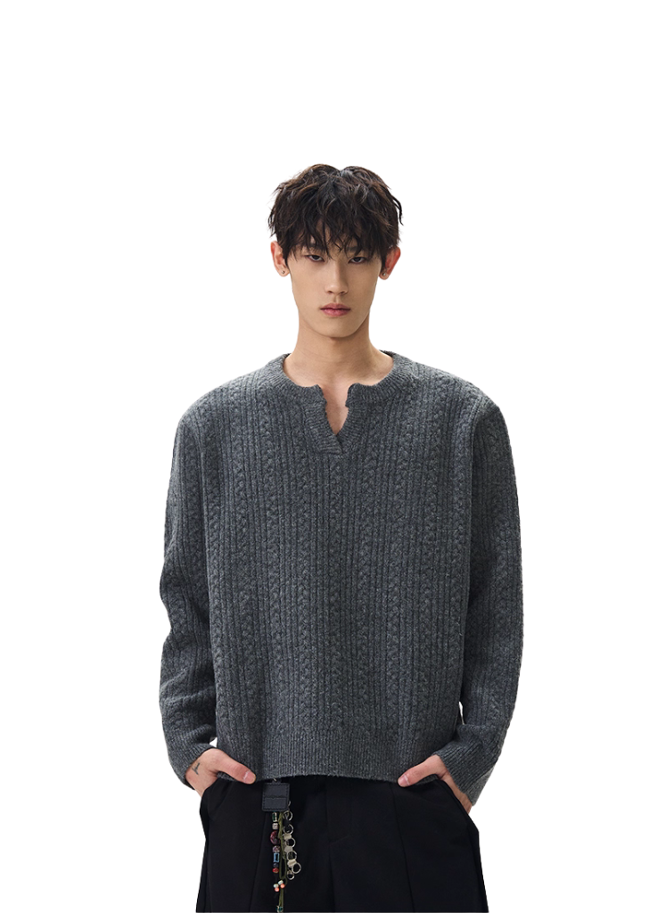 SLIT NECK KNIT SWEATER