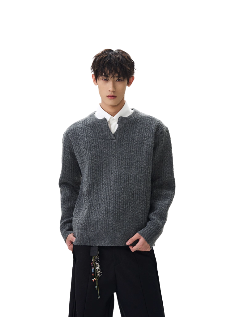 SLIT NECK KNIT SWEATER