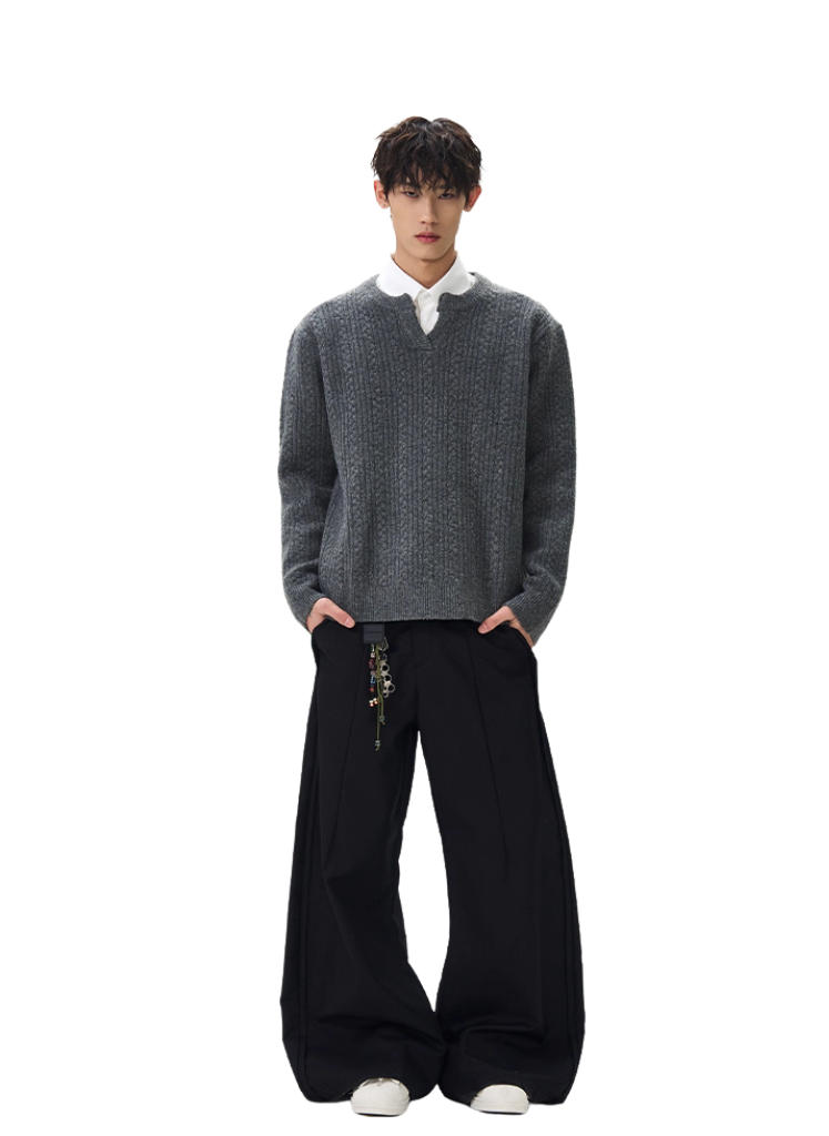 SLIT NECK KNIT SWEATER