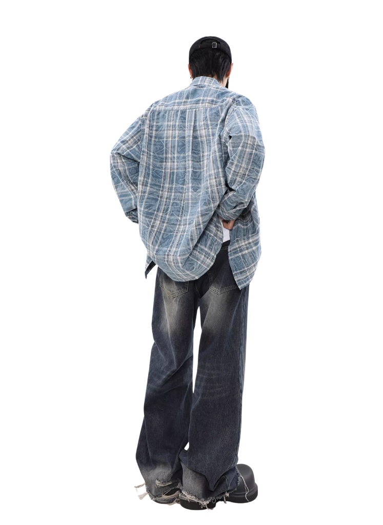 OVERSIZED BLUE PLAID FLANNEL