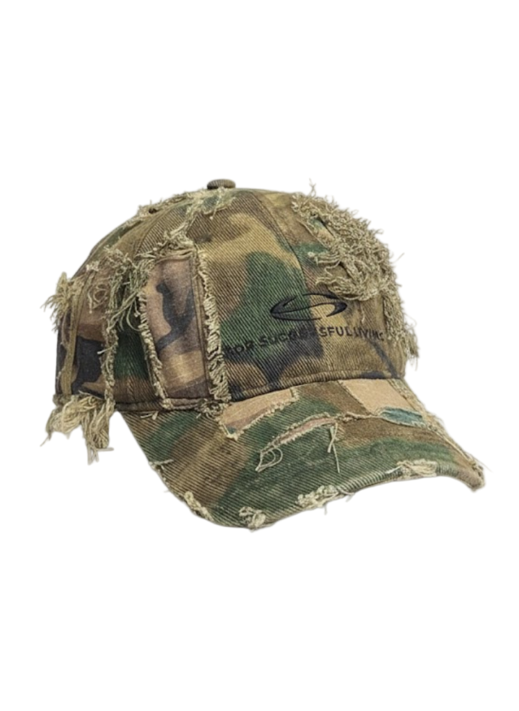 RETRO DISTRESSED CAMO BASEBALL CAP