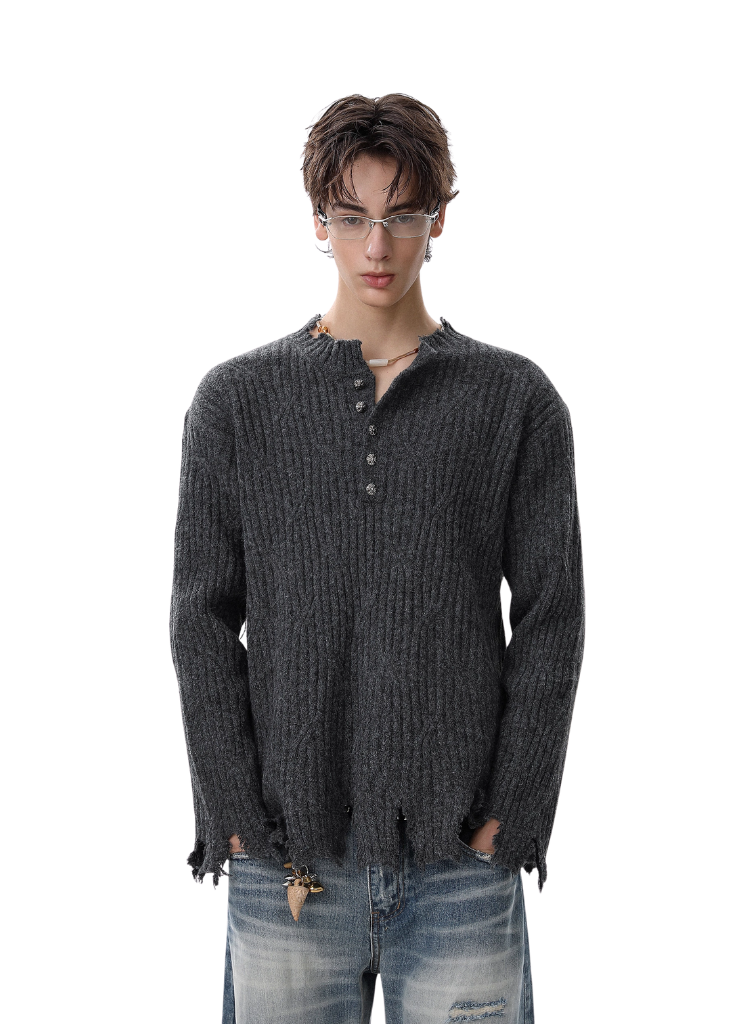 DISTRESSED HENLEY KNIT