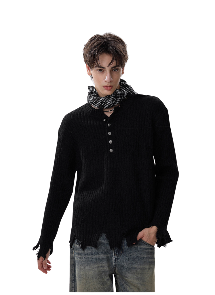 DISTRESSED HENLEY KNIT