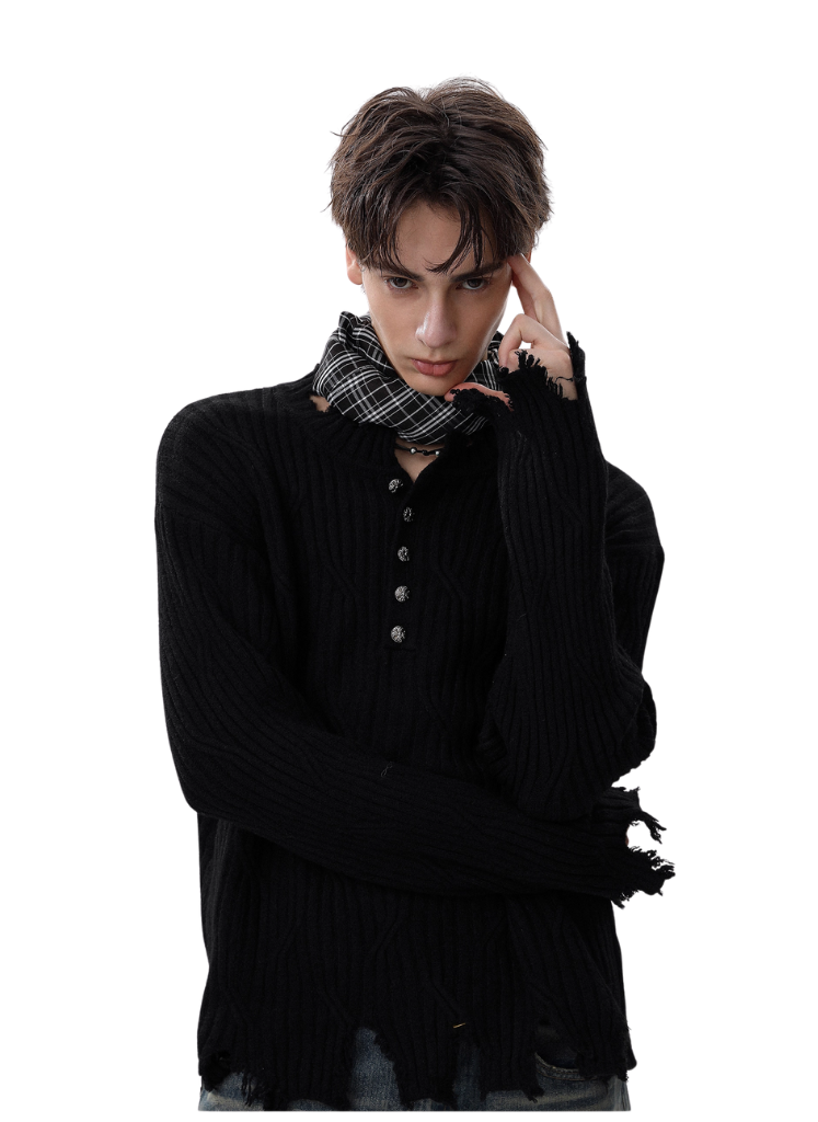 DISTRESSED HENLEY KNIT