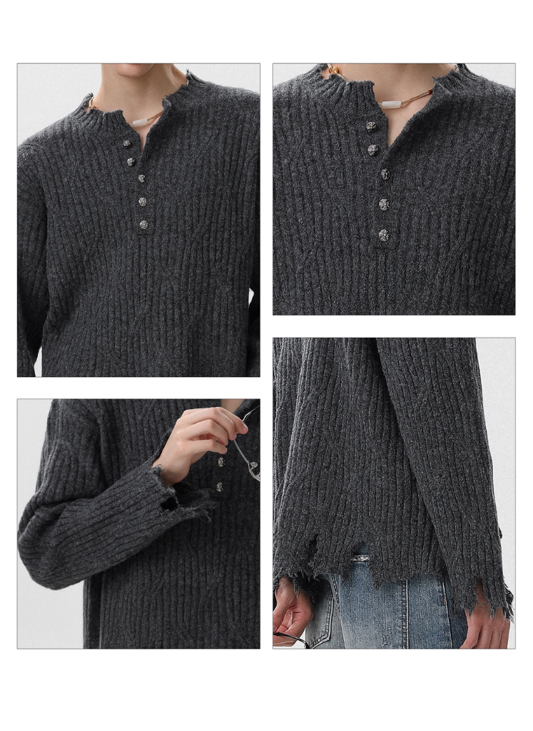 DISTRESSED HENLEY KNIT
