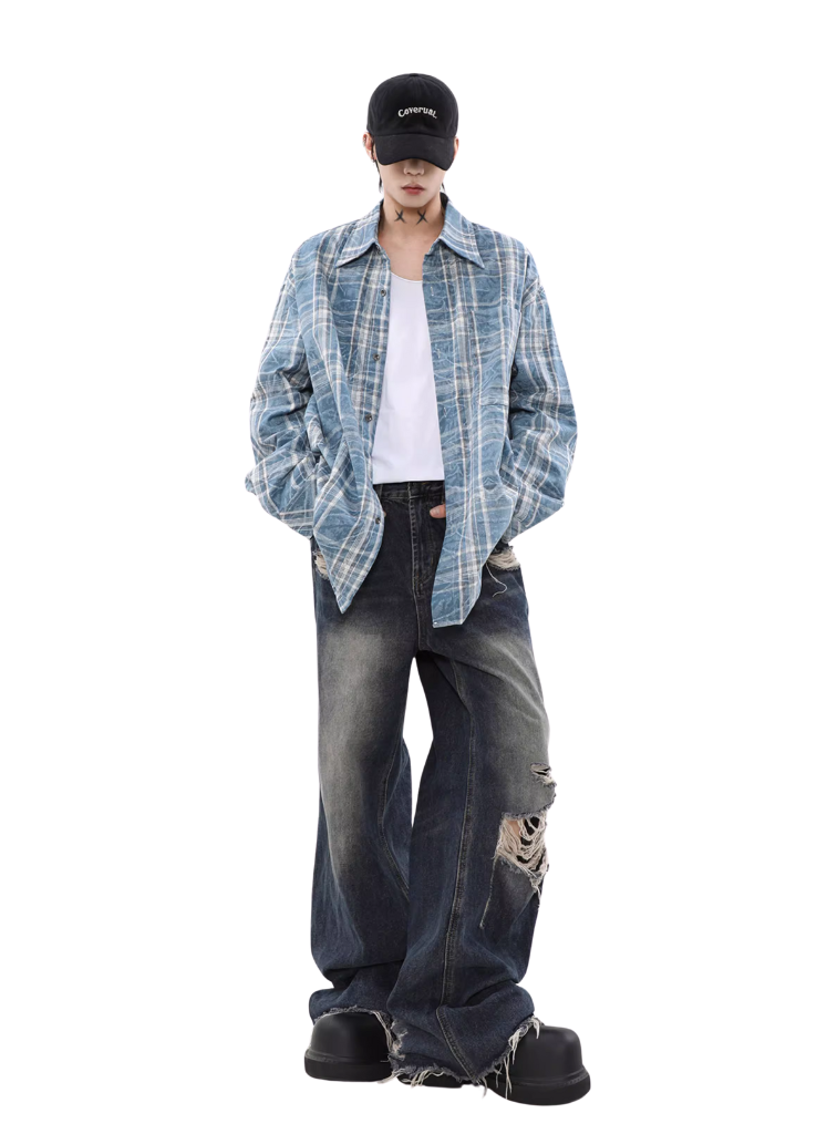 OVERSIZED BLUE PLAID FLANNEL