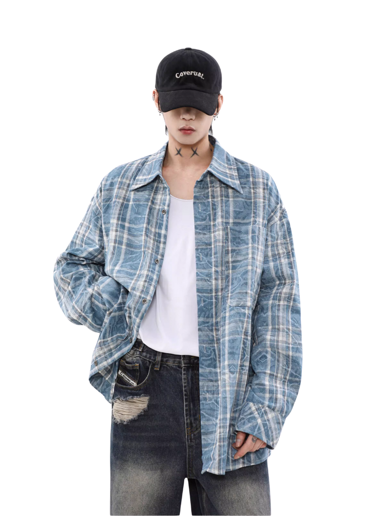 OVERSIZED BLUE PLAID FLANNEL