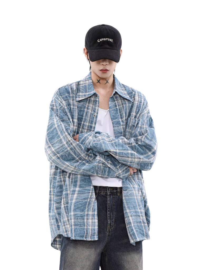 OVERSIZED BLUE PLAID FLANNEL